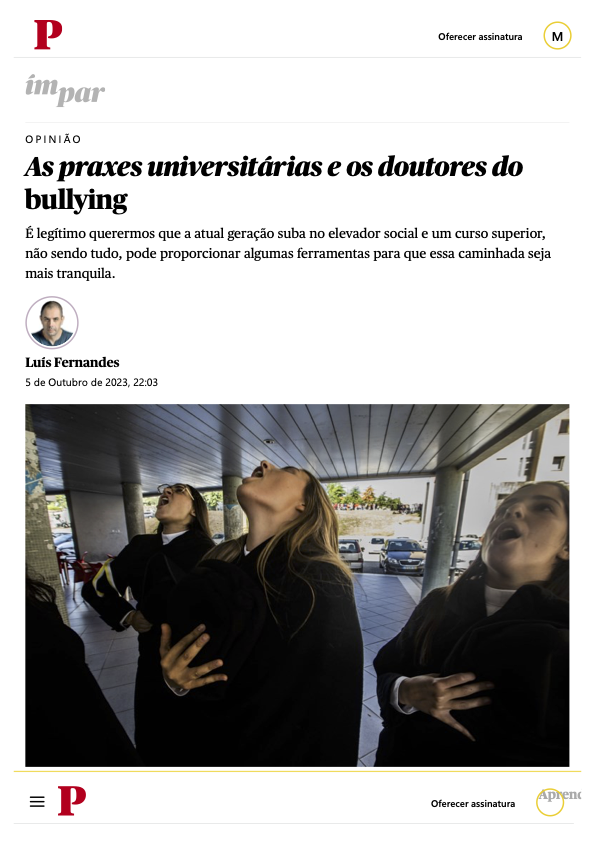 Artigo no Jornal Público: As praxes universitárias e os doutores do bullying