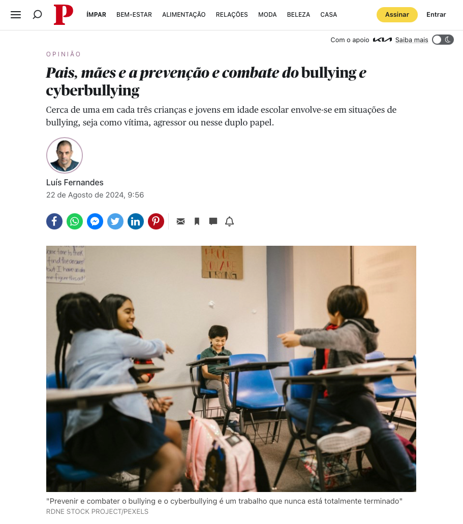 Artigo no Jornal Público: Pais, mães e a prevenção e combate do bullying e cyberbullying